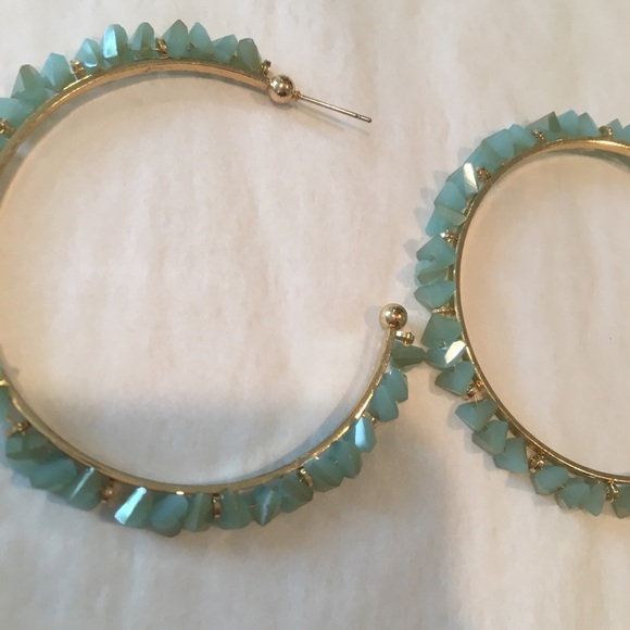 Never worn. Turquoise hoop earrings. Gorgeous! - Picture 3 of 6